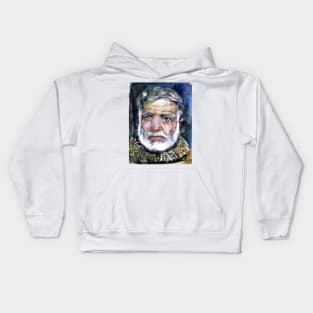 ERNEST HEMINGWAY watercolor portrait .1 Kids Hoodie